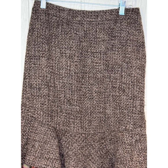 Loft Tweed Wool Blend Skirt Floral Flounce Size 4 Brown Pink - Picture 3 of 9